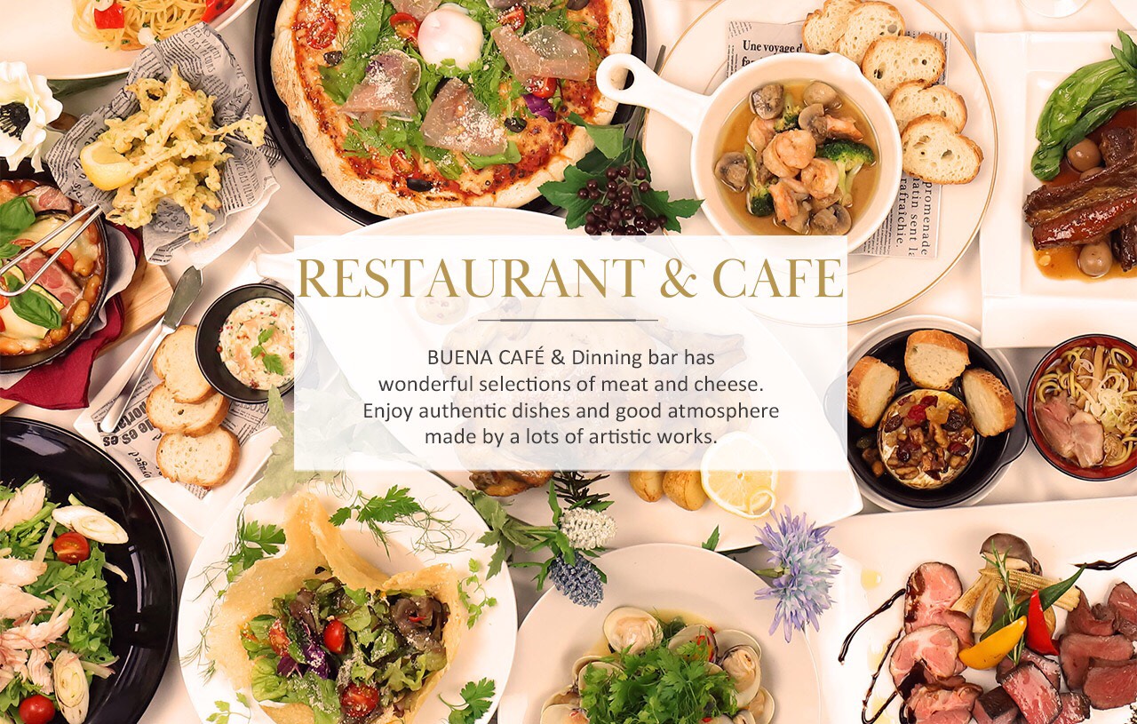 BUENA CAFE & Dinning bar has wonderful selections of meat and cheese. Enjoy authentic dishes and good atmosphere made by a lots of artistic works.  